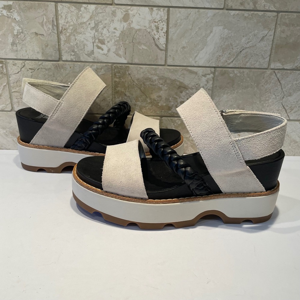 Sorel Joanie IV Slingback Wedge Sandal Sea Salt‎ Black Braided Platform Size 6.5 - Picture 3 of 8